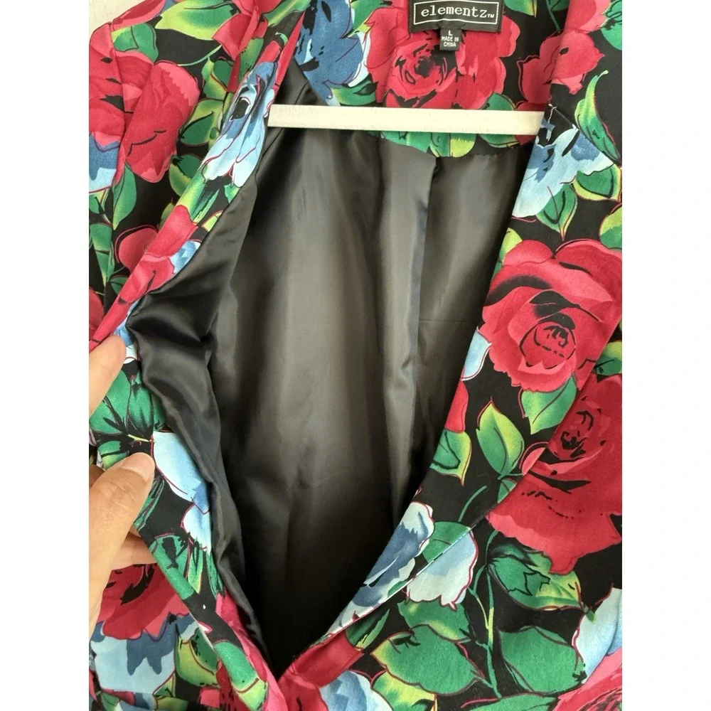 Elementz Roses Blazer‎ Jacket Flowers Vibrant Cottagecore Academia Womens Large